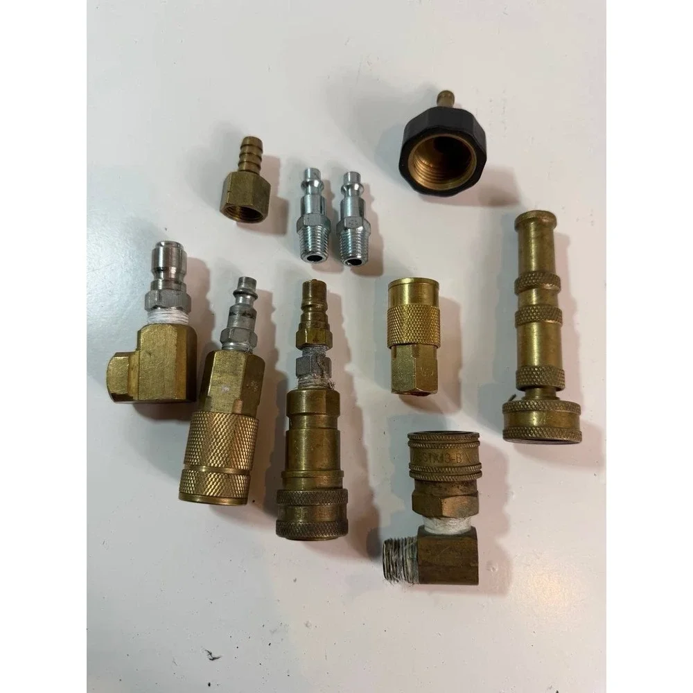 Vintage Brass Pneumatic Air Hose Fittings & Quick Disconnect Coupler Lot Of 10